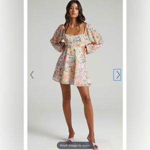 Ebonee Mini Dress - Puff Sleeve Cut Out Dress in Flower Crown